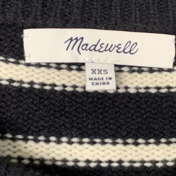 Madewell Striped Merino Wool Button Up Sleeves Sweater Dress Black Cream XXS - Picture 6 of 13